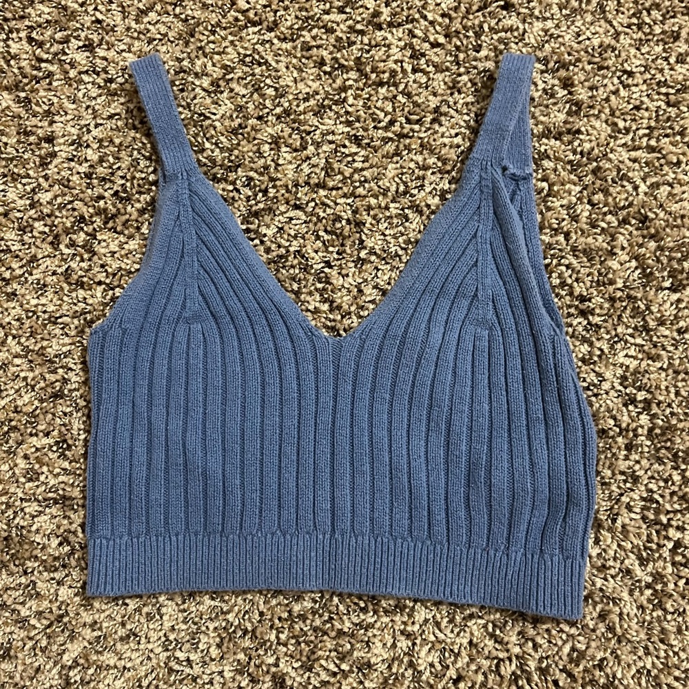 Aerie Blue Ribbed Crop Tank Top